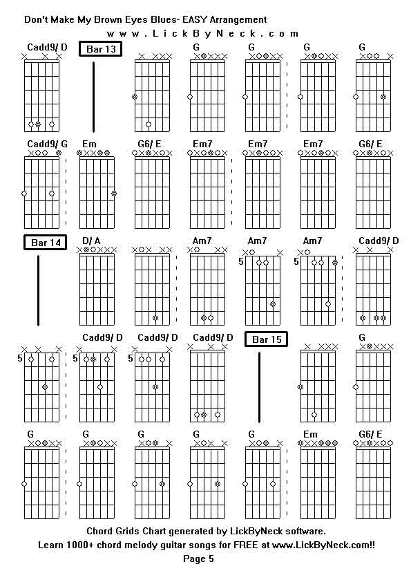 Chord Grids Chart of chord melody fingerstyle guitar song-Don't Make My Brown Eyes Blues- EASY Arrangement,generated by LickByNeck software.